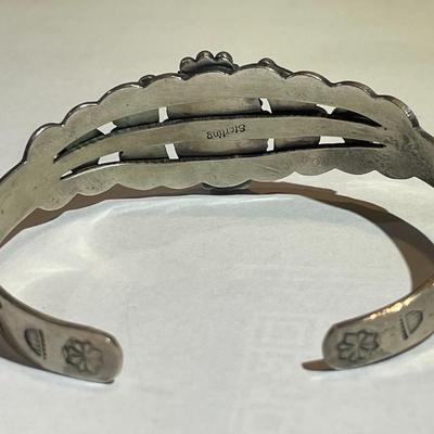Vintage Native American Sterling Silver Malachite Cuff Bracelet in Good Condition as Pictured. (For a Smaller Size Wrist 6.5").