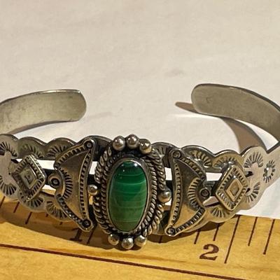 Vintage Native American Sterling Silver Malachite Cuff Bracelet in Good Condition as Pictured. (For a Smaller Size Wrist 6.5").
