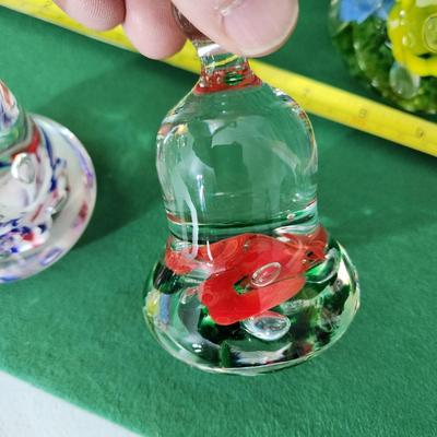 3 Vintage Joe St. Clair Art Glass Flowers Bells & Paperweight