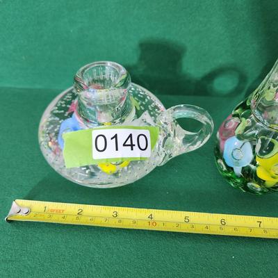 2 Vintage Joe St. Clair Art Glass Candle Holder Vase