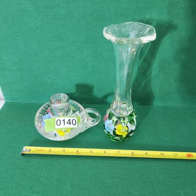 2 Vintage Joe St. Clair Art Glass Candle Holder Vase