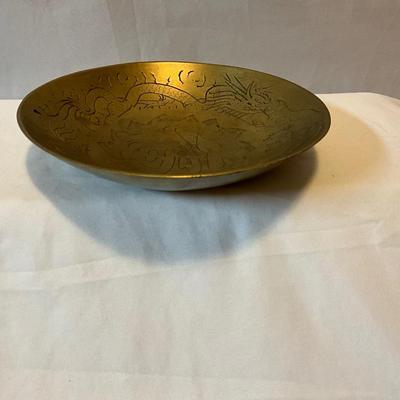 Vintage Chinese brass double dragon bowl