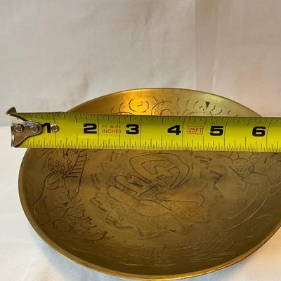 Vintage Chinese brass double dragon bowl
