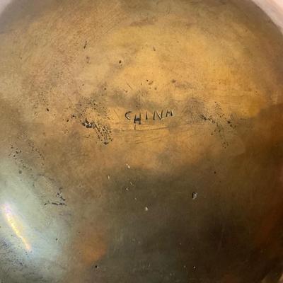 Vintage Chinese brass double dragon bowl