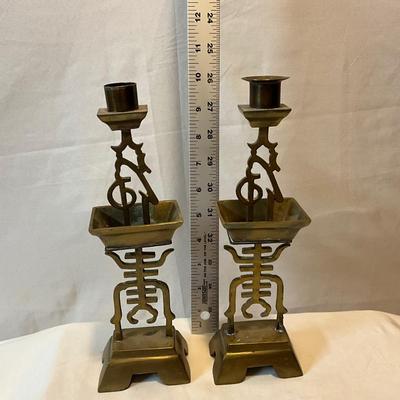 Vintage Chinese bronze candlesticks holders pair of 2