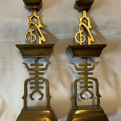 Vintage Chinese bronze candlesticks holders pair of 2