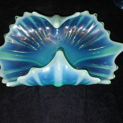 TEAL BLUE FOSTORIA ART GLASS AND MOON AND STARS CREAM/SUGAR