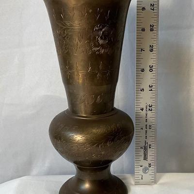 Vintage India, brass etched vase