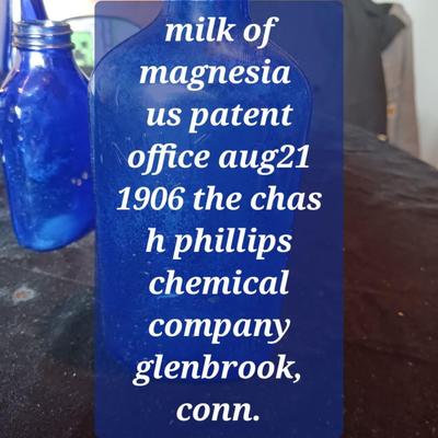 MILK OF MAGNESIA AND OTHER BLUE GLASS BOTTLES