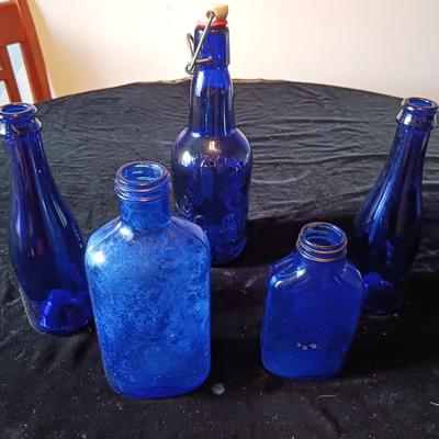 MILK OF MAGNESIA AND OTHER BLUE GLASS BOTTLES