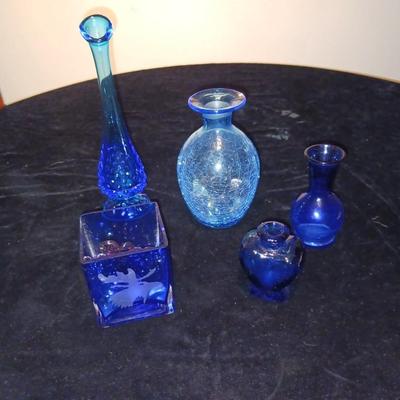 FENTON AND OTHER BLUE GLASS VASES