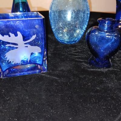 FENTON AND OTHER BLUE GLASS VASES