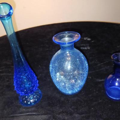 FENTON AND OTHER BLUE GLASS VASES
