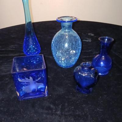FENTON AND OTHER BLUE GLASS VASES
