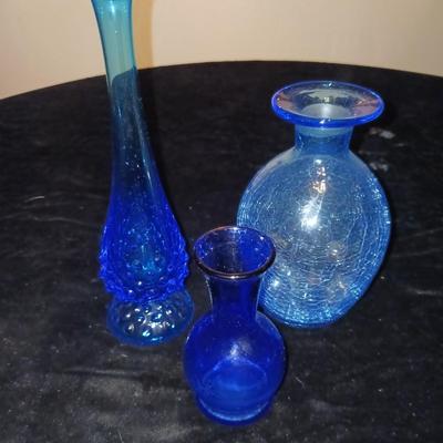 FENTON AND OTHER BLUE GLASS VASES