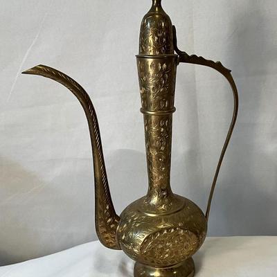 Vintage India brass floral etched, genie lg teapot