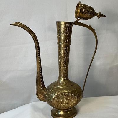 Vintage India brass floral etched, genie lg teapot