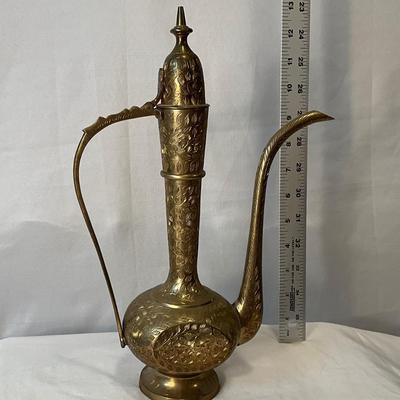 Vintage India brass floral etched, genie lg teapot