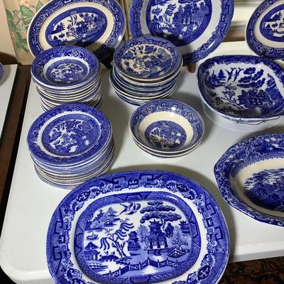 HUGE LOT - Vintage Flow Blue Serving Bowls & Casserole Dishes