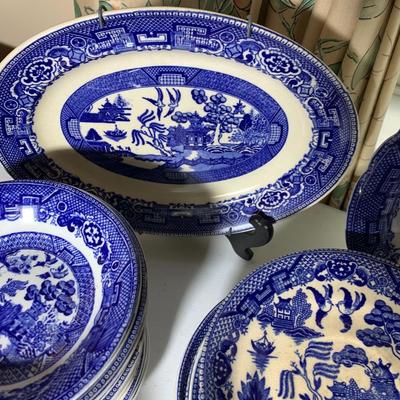 HUGE LOT - Vintage Flow Blue Serving Bowls & Casserole Dishes