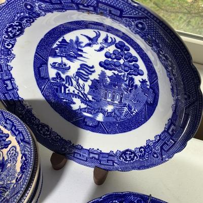 HUGE LOT - Vintage Flow Blue Serving Bowls & Casserole Dishes