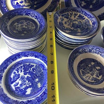 HUGE LOT - Vintage Flow Blue Serving Bowls & Casserole Dishes