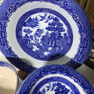 HUGE LOT - Vintage Flow Blue Serving Bowls & Casserole Dishes