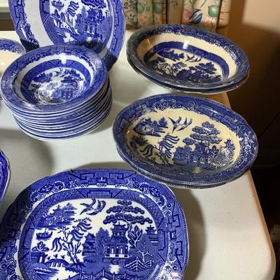 HUGE LOT - Vintage Flow Blue Serving Bowls & Casserole Dishes