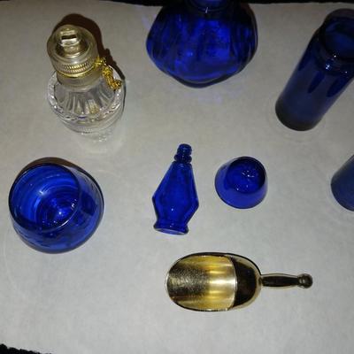 A COLLECTION OF BLUE GLASS