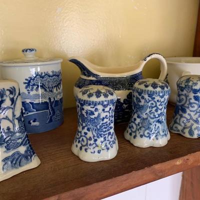 HUGE LOT - Vintage Flow Blue Tea Cups Creamer Sugars Salt Peppers +++