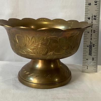 Vintage India brass floral etched bowl