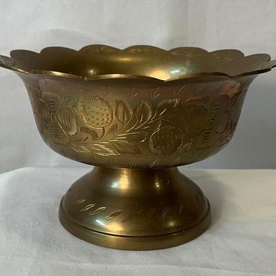 Vintage India brass floral etched bowl