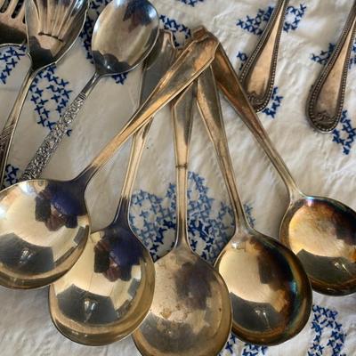 Large Silver Plate Lot Looking Glass Flatware Vase