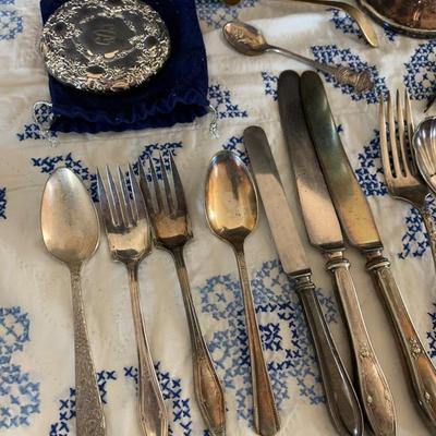 Large Silver Plate Lot Looking Glass Flatware Vase