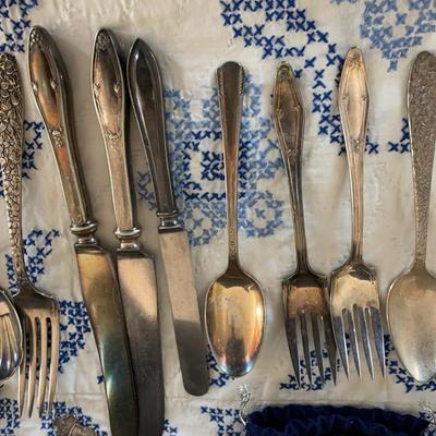 Large Silver Plate Lot Looking Glass Flatware Vase