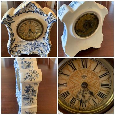 Ansonia Flow Blue Pattern Porcelain Mantle Clock
