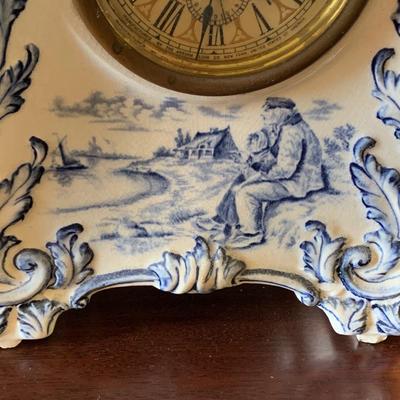 Ansonia Flow Blue Pattern Porcelain Mantle Clock