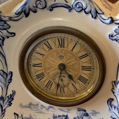 Ansonia Flow Blue Pattern Porcelain Mantle Clock