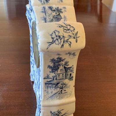 Ansonia Flow Blue Pattern Porcelain Mantle Clock