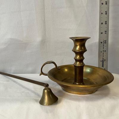 Vintage India brass candlestick holder with candle snuffer