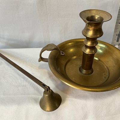 Vintage India brass candlestick holder with candle snuffer