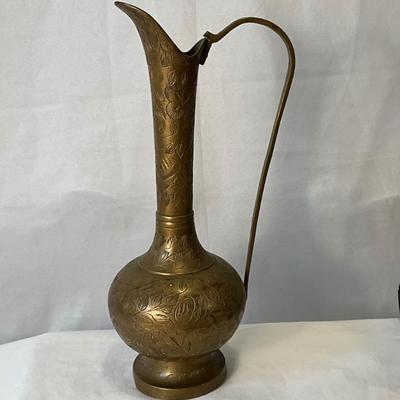 Vintage India brass etched pitcher