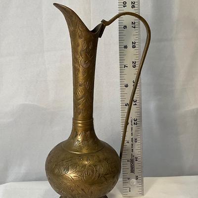 Vintage India brass etched pitcher
