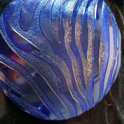 BLUE GLASS BOTTLES, PLATTER, CANDLE HOLDERS AND MORE