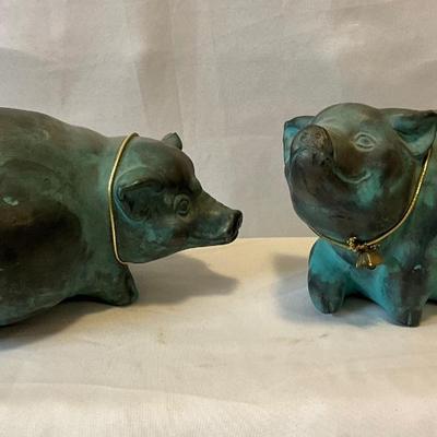 Vintage green ceramic pigs