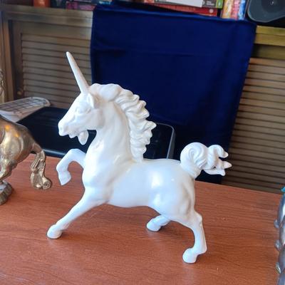 BRASS, CERAMIC & PEWTER UNICORNS PLUS COFFEE MUGS