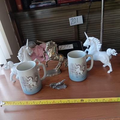 BRASS, CERAMIC & PEWTER UNICORNS PLUS COFFEE MUGS