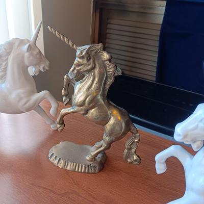 BRASS, CERAMIC & PEWTER UNICORNS PLUS COFFEE MUGS