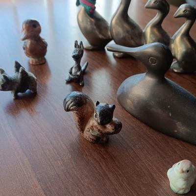 BRASS & CERAMIC DUCKS, PEWTER KANGAROO & A FLYING PIG