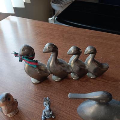 BRASS & CERAMIC DUCKS, PEWTER KANGAROO & A FLYING PIG